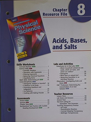 Book Cover Science Spectrum, Physical Science. Chapter 8 Resource File. Acids, Bases, and Salts.