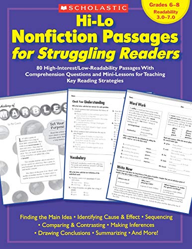 Book Cover Hi-Lo Nonfiction Passages for Struggling Readers: Grades 6–8: 80 High-Interest/Low-Readability Passages With Comprehension Questions and Mini-Lessons for Teaching Key Reading Strategies