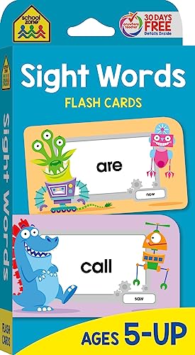 Book Cover School Zone - Sight Words Flash Cards - Ages 5 and Up, Kindergarten to 1st Grade, Phonics, Beginning Reading, Sight Reading, Early-Reading Words, and More
