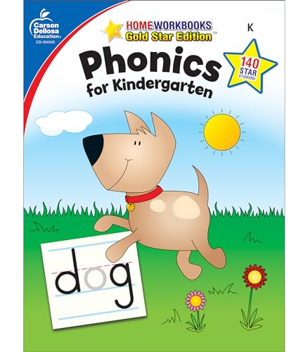 Book Cover Carson Dellosa Phonics for Kindergarten Workbookâ€”Writing Practice, Tracing Letters, Sight Words With Incentive Chart and Motivational Stickers (64 pgs)