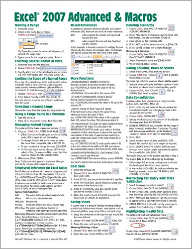 Book Cover Microsoft Excel 2007 Advanced & Macros Quick Reference Guide (Cheat Sheet of Instructions, Tips & Shortcuts - Laminated Card)