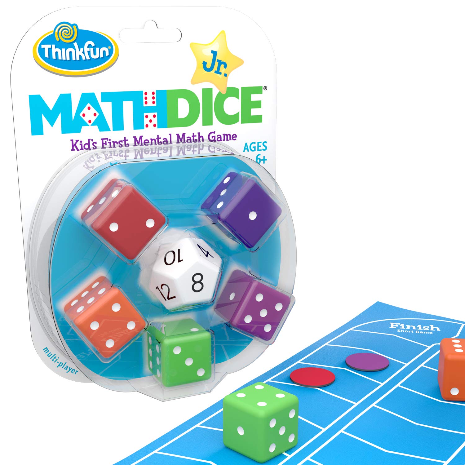 Book Cover Think Fun Math Dice Junior Game for Boys and Girls Age 6 and Up - Teachers Favorite and Toy of the Year Nominee Math Dice Jr