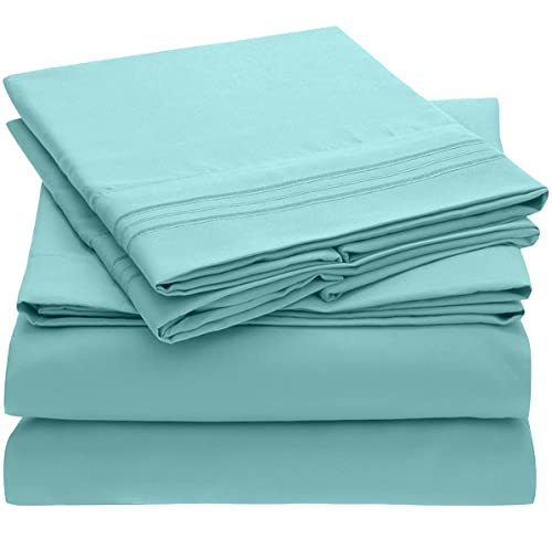 Book Cover Mellanni Bed Sheet Set - 1800 Bedding - Wrinkle, Fade, Stain Resistant - 3 Piece (Twin, Baby Blue)
