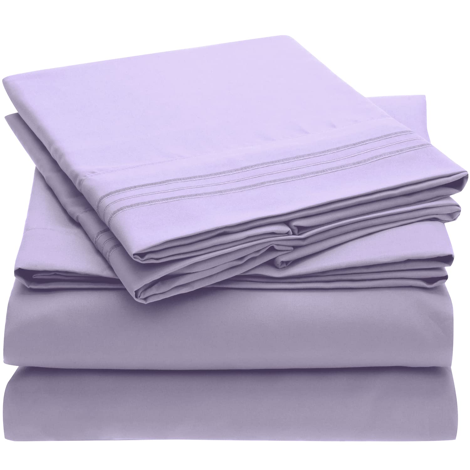 Book Cover Mellanni Full Size Sheet Set - Iconic Collection Bedding Sheets & Pillowcases - Hotel Luxury, Extra Soft, Cooling Bed Sheets - Deep Pocket up to 16 inch - Easy Care - 4 PC (Full, Violet) Full Violet
