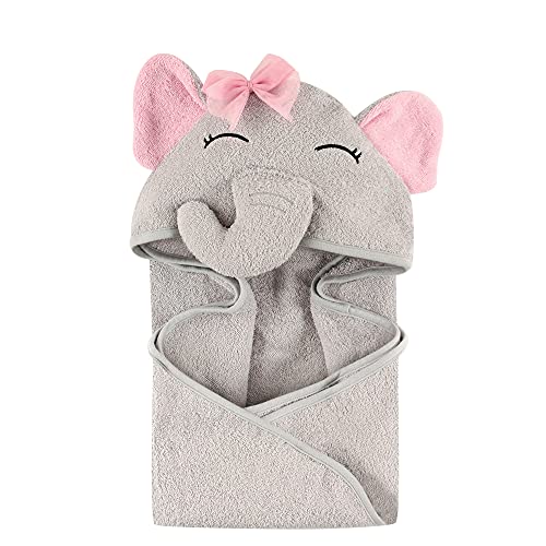 Book Cover Hudson Baby Unisex Baby Cotton Animal Face Hooded Towel, Pretty Elephant, One Size
