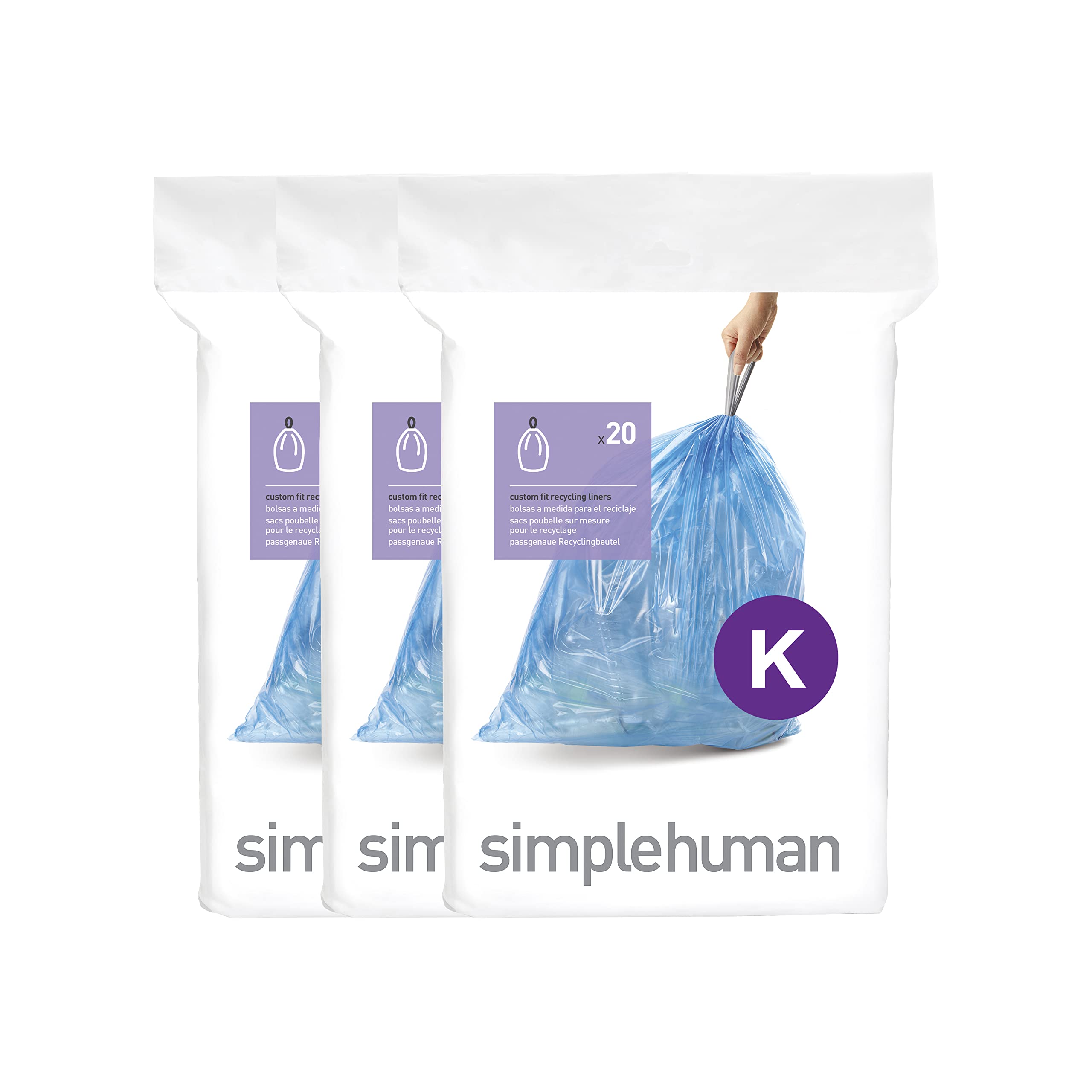 Book Cover simplehuman Code K Custom Fit Drawstring Trash Bags in Dispenser Packs, 60 Count, 35-45 Liter / 9.2-12 Gallon, Blue