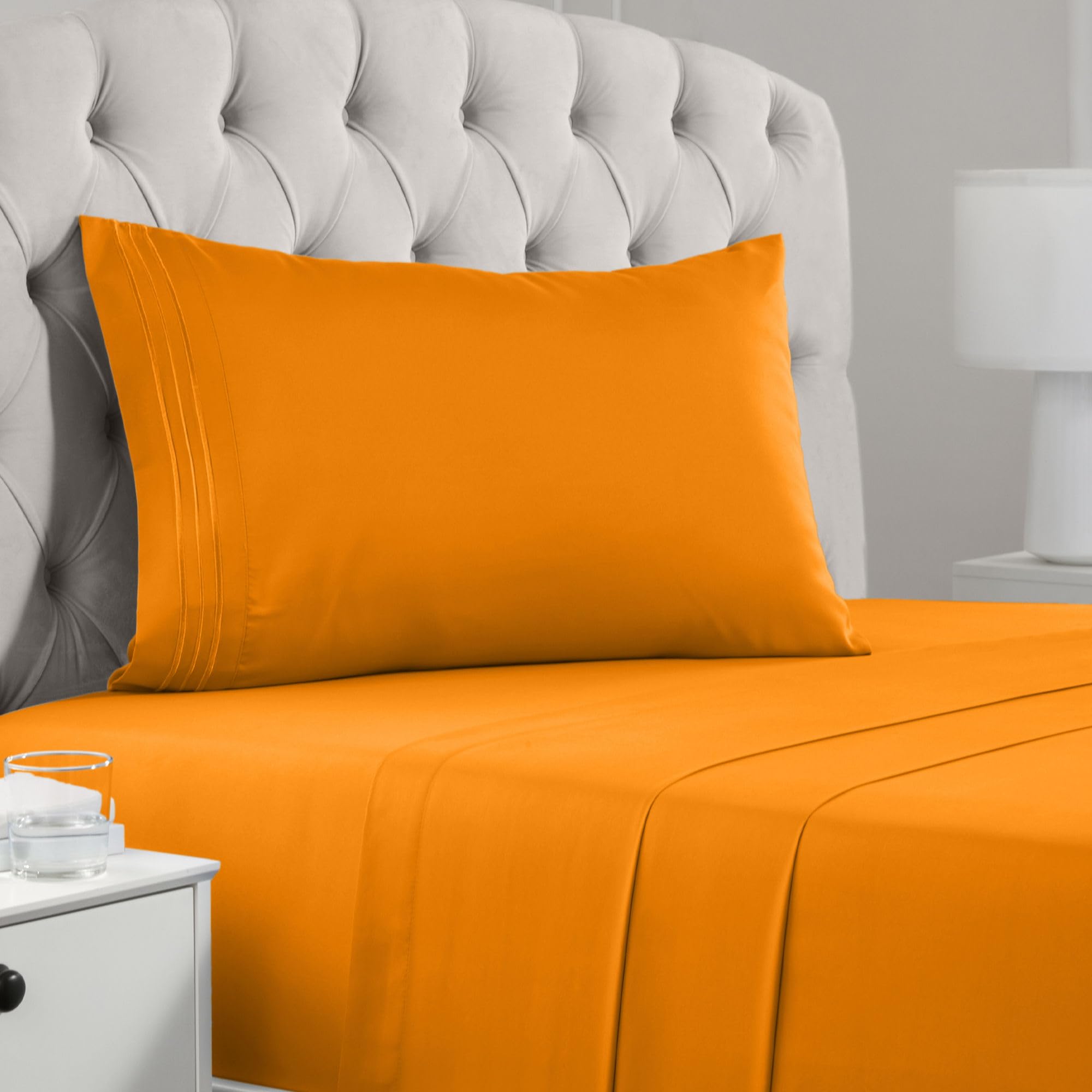 Book Cover Mellanni Twin Sheet Set - 3 Piece Iconic Collection Bedding Sheets & Pillowcases - Luxury, Extra Soft, Cooling Bed Sheets - Deep Pocket up to 16 inch - Wrinkle, Fade, Stain Resistant (Twin, Persimmon) Twin Persimmon