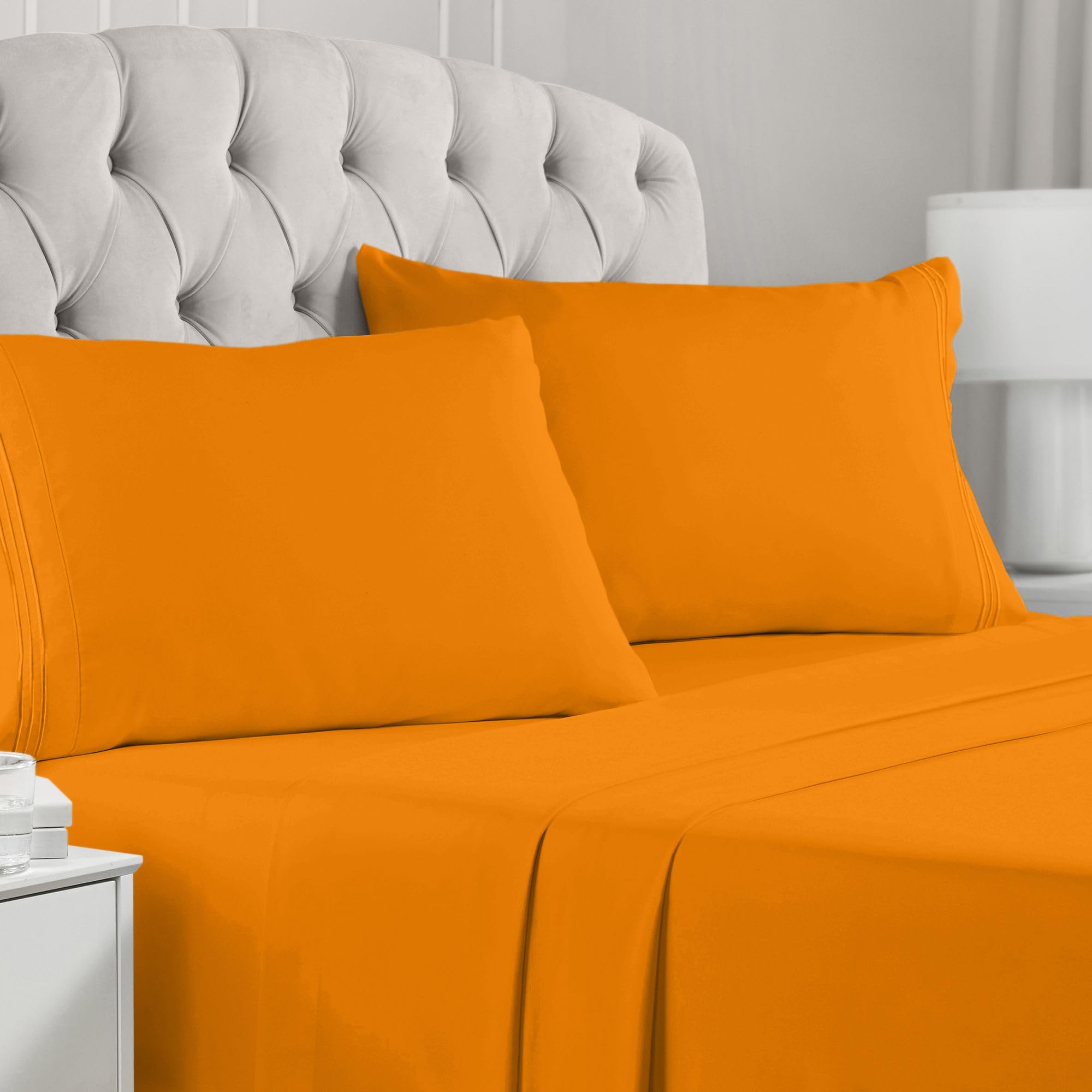Book Cover Mellanni California King Sheet Set - 4 Piece Iconic Collection Bedding Sheets & Pillowcases - Hotel Luxury, Extra Soft, Cooling Bed Sheets - Deep Pocket up to 16 inch - Easy care (Cal King, Persimmon) California King Persimmon