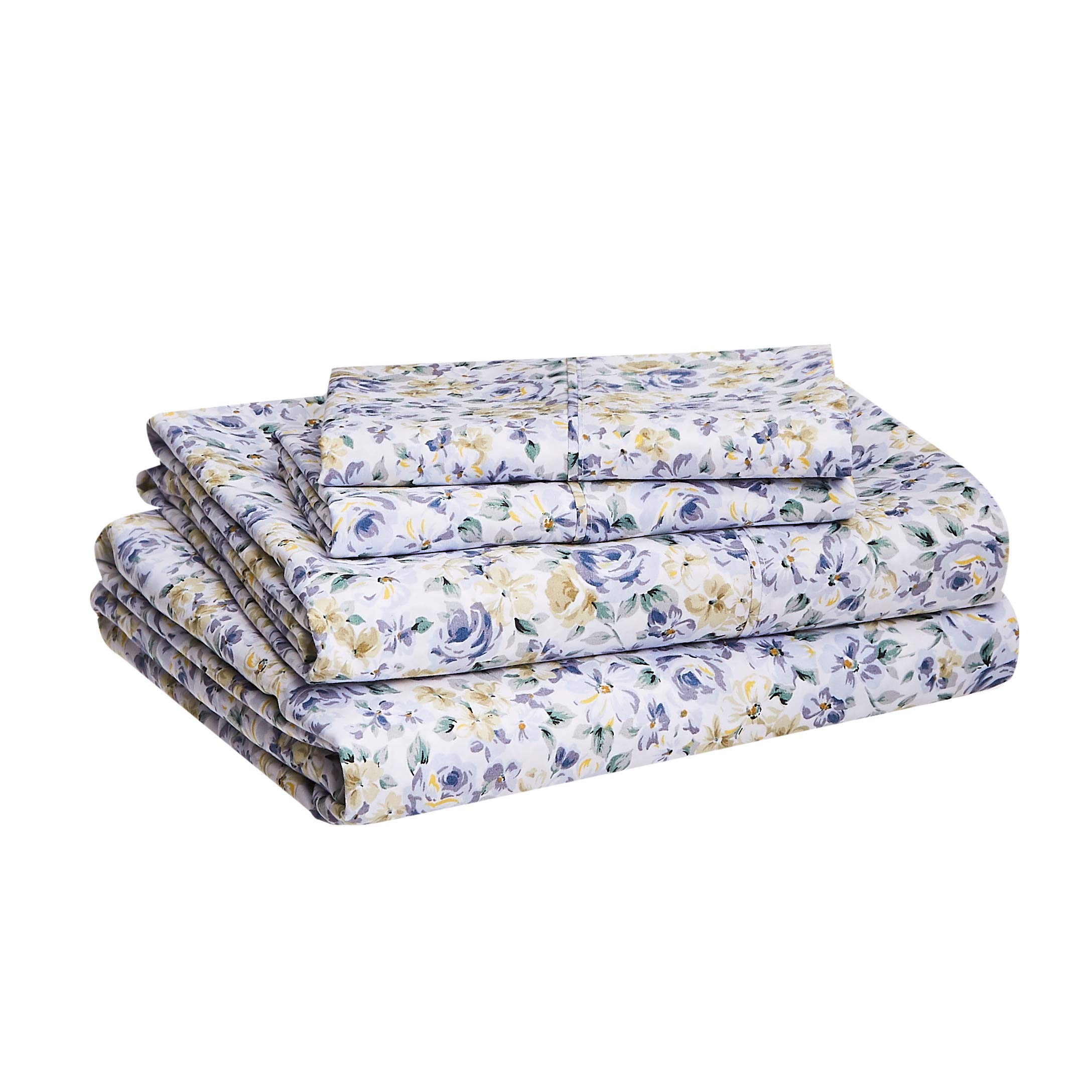 Book Cover Amazon Basics Lightweight Super Soft Easy Care Microfiber Bed Sheet Set with 14-Inch Deep Pockets - Queen, Blue Floral Queen Sheet Set Blue Floral