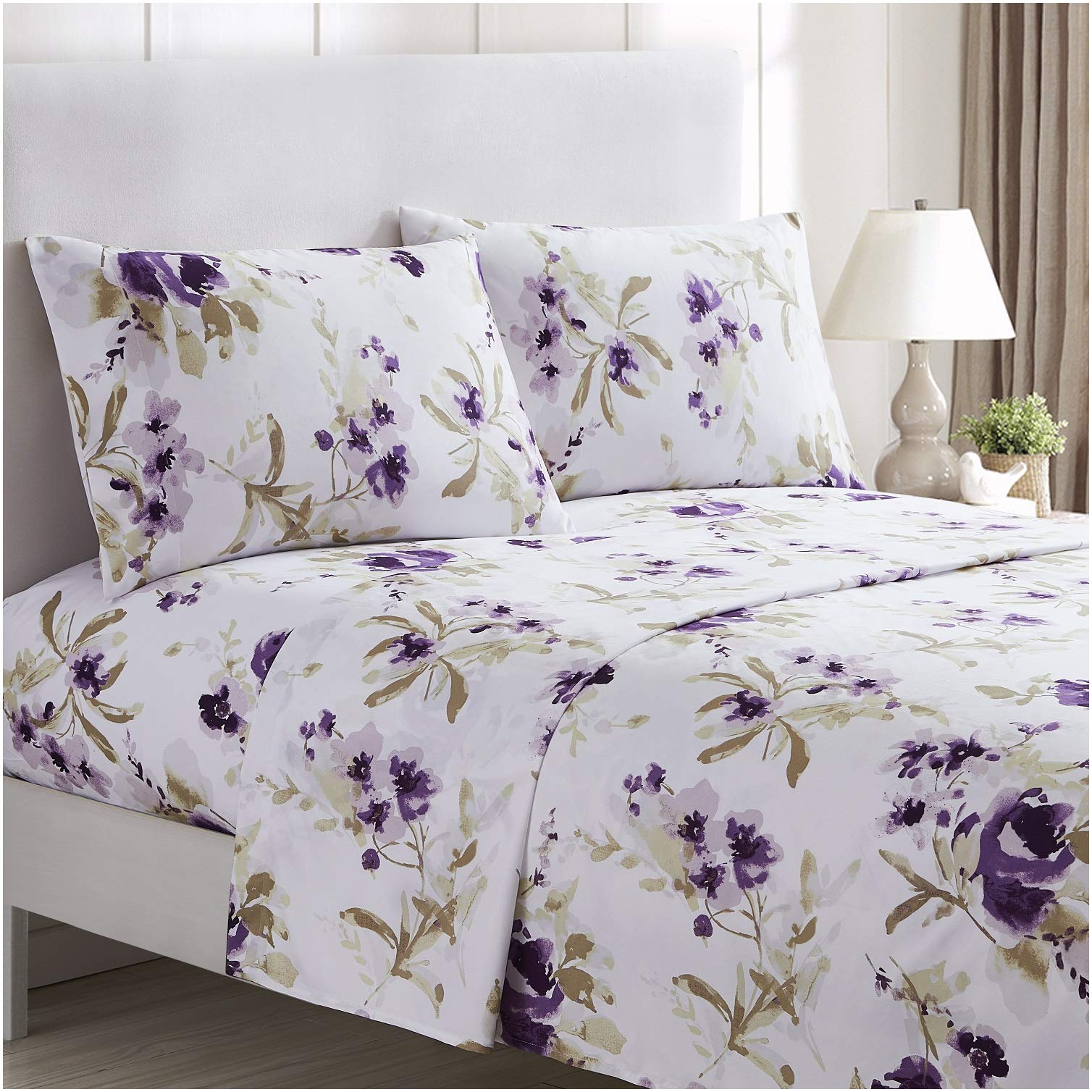 Book Cover Mellanni Queen Sheet Set - 4 Piece Iconic Collection Bedding Sheets & Pillowcases - Extra Soft, Cooling Bed Sheets - Deep Pocket up to 16 inch - Wrinkle, Fade, Stain Resistant (Queen, Madison Purple) Queen Madison Purple