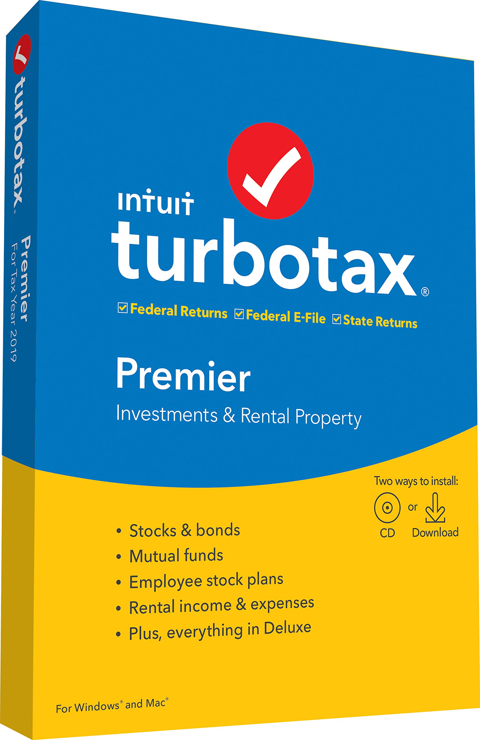 Book Cover [Old Version] TurboTax Premier + State 2019 Tax Software [PC/Mac Disc]
