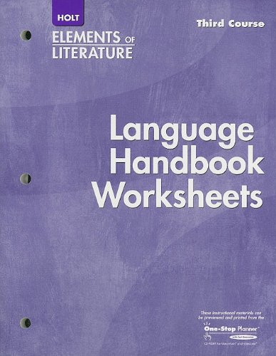 Book Cover Elements of Literature Language Handbook Worksheet, Third Course