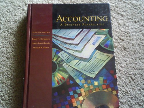 Book Cover ACCOUNTING A BUSINESS PERSPECTIVE 1998 7TH EDITION