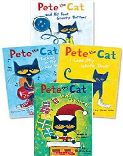 Book Cover Pete the Cat Paperback Book Set: Includes 4 Books: â€¢ I Love My White Shoes â€¢ Pete the Cat and His Four Groovy Buttons â€¢ Pete the Cat Saves Christmas â€¢ Rocking in My School Shoes