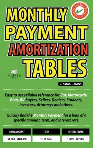 Book Cover Monthly Payment Amortization Tables for Small Loans: Simple and easy to use reference for car and home buyers and sellers, students, investors, car ... a specific amount, term, and interest rate.