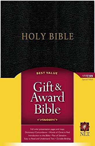 Book Cover Gift and Award Bible NLT (Imitation Leather, Black, Red Letter)