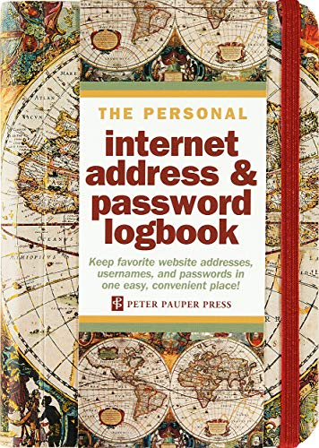 Book Cover Old World Internet Address & Password Logbook (removable cover band for security)