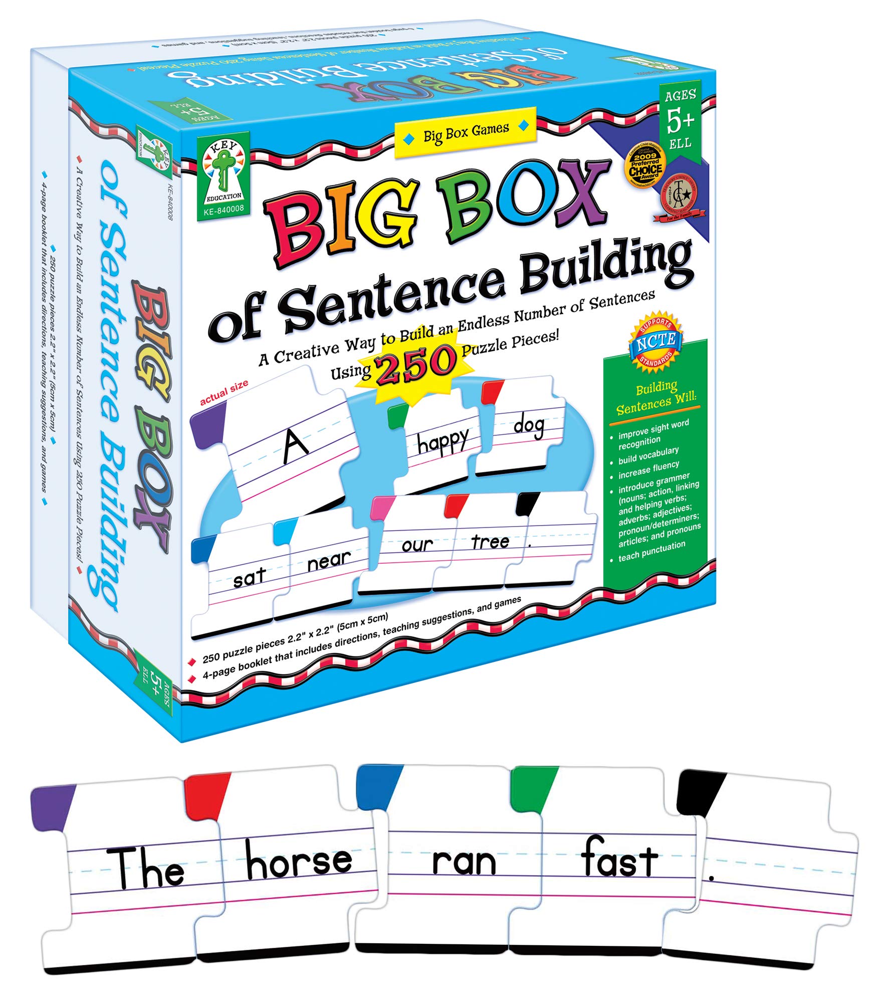 Book Cover Key Education Big Box of Sentence Building—Puzzle Game for Beginning Readers, Sight Words, Word Families, Digraphs, Color-Coded Letter Puzzle Pieces, Ages 5+ (250 pc)