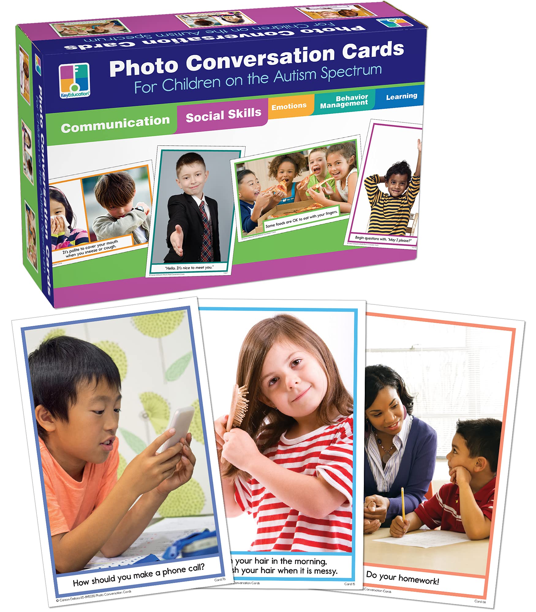 Book Cover Photo Conversation Cards—Social Emotional Flash Cards For Children With Autism and Aspergers, Behavioral and Communication Skills Practice, Educational Games for Kindergarten+ (90 pc)