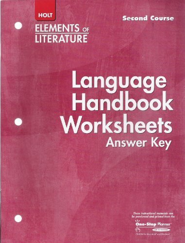 Book Cover Language Handbook Worksheets Answer Key Elements of Literature Second Course Grade 8