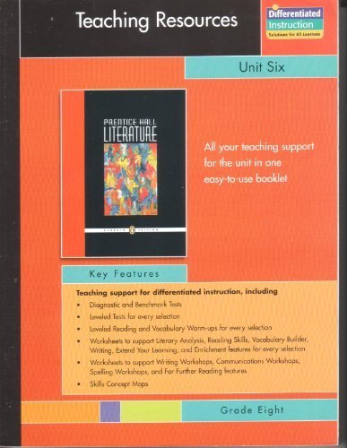Book Cover PRENTICE HALL LITERATURE PENGUIN EDITION TEACHING RESOURCES UNIT 6      THEMES IN THE AMERICAN STORIES GRADE 8 2007C