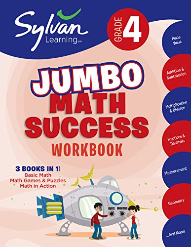 Book Cover 4th Grade Jumbo Math Success Workbook: 3 Books in 1 --Basic Math; Math Games and Puzzles; Math in Action; Activities, Exercises, and Tips to Help ... and Get Ahead (Sylvan Math Jumbo Workbooks)