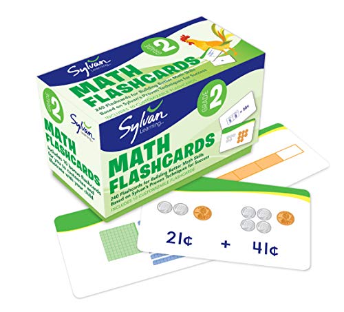 Book Cover 2nd Grade Math Flashcards: 240 Flashcards for Building Better Math Skills (Place Value, Comparisons Rounding, Addition & Subtraction, Fractions, Measurement, Time, Money) (Sylvan Math Flashcards)