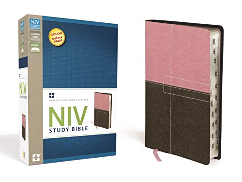 Book Cover NIV Study Bible, Leathersoft, Pink/Brown, Red Letter, Thumb Indexed