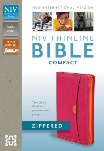 Book Cover NIV, Thinline Zippered Collection Bible, Compact, Imitation Leather, Pink/Orange, Red Letter Edition