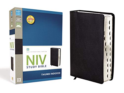 Book Cover NIV Study Bible, Top-Grain Leather, Black, Red Letter Edition, Thumb Indexed