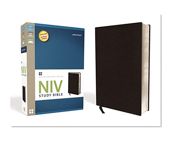 Book Cover NIV Study Bible, Large Print, Bonded Leather, Black, Red Letter Edition