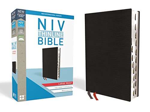 Book Cover NIV, Thinline Bible, Large Print, Bonded Leather, Black, Red Letter, Thumb Indexed, Comfort Print