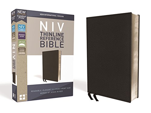 Book Cover NIV, Thinline Reference Bible, Premium Leather, Calfskin, Black, Red Letter Edition, Comfort Print