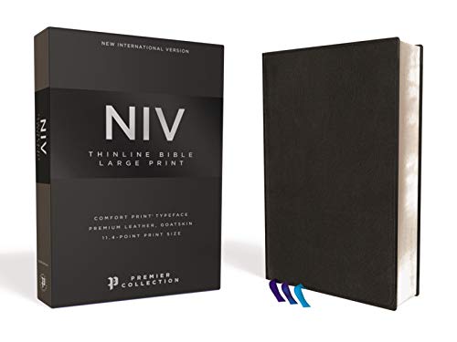 Book Cover NIV, Thinline Bible, Large Print, Premium Leather, Goatskin, Black, Premier Collection, Comfort Print
