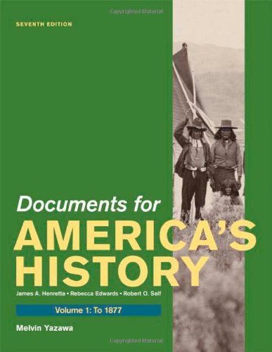Book Cover Documents for America's History, Volume I: To 1877