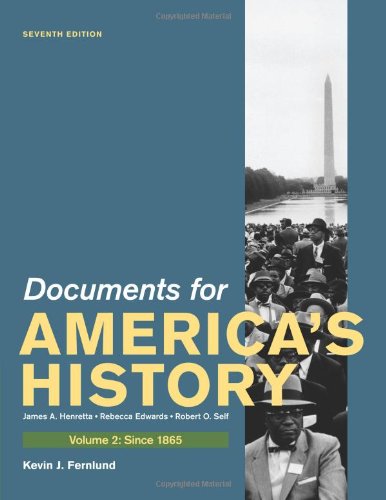 Book Cover Documents for America's History, Volume II: Since 1865