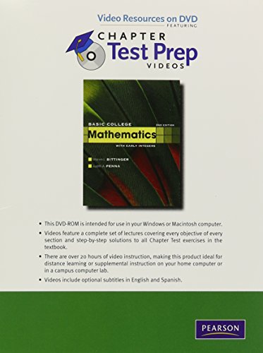 Video Resources on DVD with Chapter Test Prep Videos for Basic College Mathematics with Early Integers