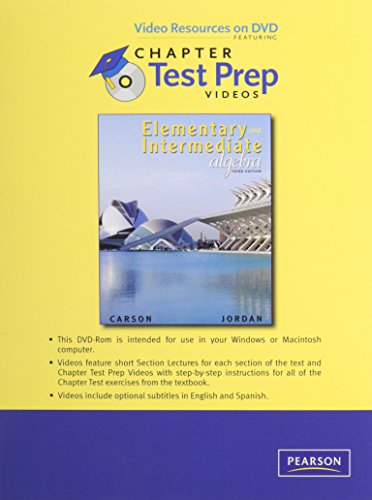 Video Resources on DVD with Chapter Test Prep Videos for Elementary and Intermediate Algebra