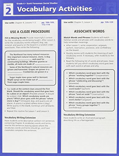 SOCIAL STUDIES 2005 TEACHER EDITION VOCABULARY ACTIVITY POUCH CARDS     GRADE 4 REGIONS