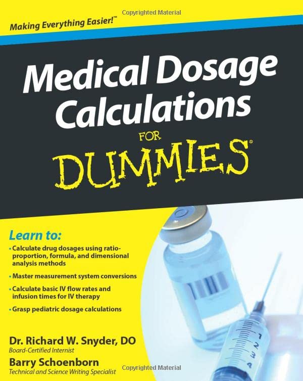 Book Cover Medical Dosage Calculations For Dummies