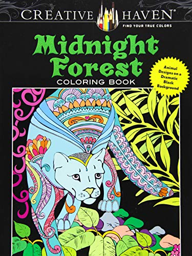 Book Cover Creative Haven Midnight Forest Coloring Book: Animal Designs on a Dramatic Black Background (Creative Haven Coloring Books)