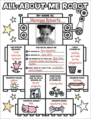 Book Cover Graphic Organizer Posters: All About Me Robot: 30 Fill-in Personal Posters for Kids to Display with Pride