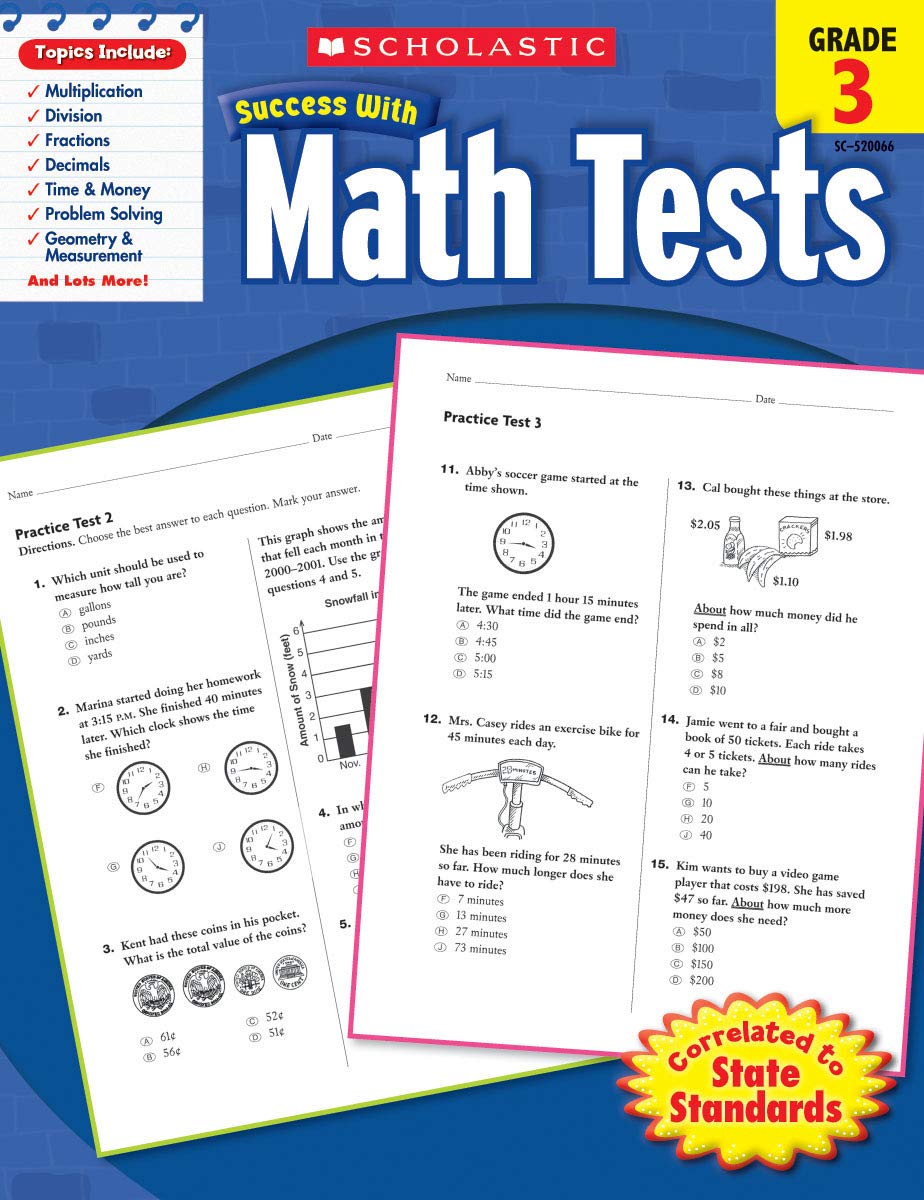 Book Cover Scholastic Success with Math Tests, Grade 3