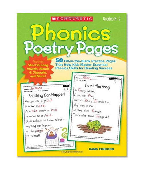 Book Cover Phonics Poetry Pages: 50 Fill-in-the-Blank Practice Pages That Help Kids Master Essential Phonics Skills for Reading Success