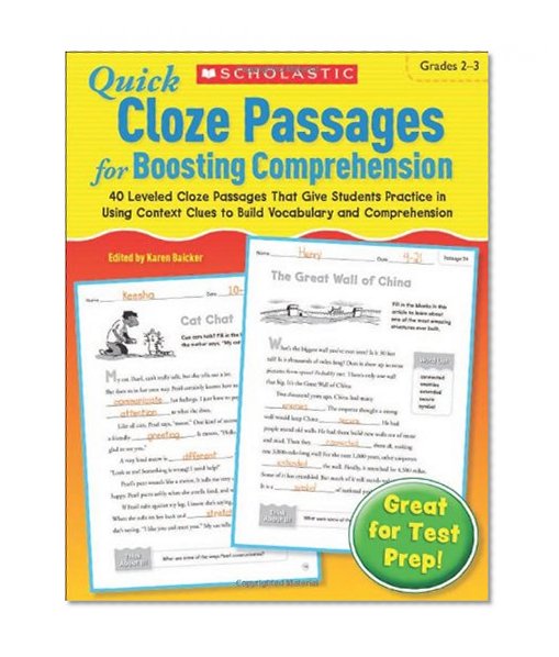 Book Cover Quick Cloze Passages for Boosting Comprehension 2-3: 40 Leveled Cloze Passages That Give Students Practice in Using Context Clues to Build Vocabulary and Comprehension