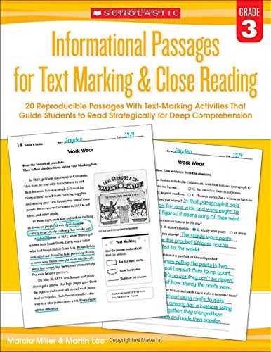 Book Cover Informational Passages for Text Marking & Close Reading: Grade 3: 20 Reproducible Passages With Text-Marking Activities That Guide Students to Read Strategically for Deep Comprehension