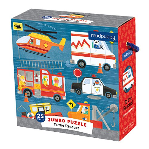 Mudpuppy to The Rescue! Jumbo Puzzle, 25 Jumbo Pieces, 22"x22" - Great for Kids Age 2+ - Fun Colorful Illustrations of Hard-Working Animals in Rescue Vehicles - Convenient Rope Handle on Box