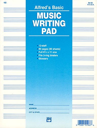 Book Cover 12 Staff Music Writing Pad (Loose Pages (3-hole punched for ring binders))