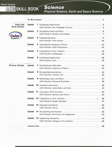 GED Skill Books: Workbook Science: Earth Science, Physical Science