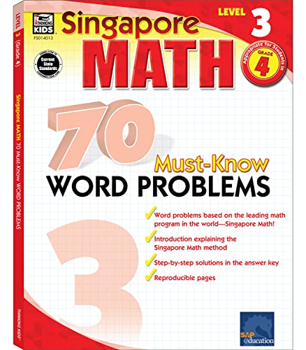 Book Cover Singapore Math – 70 Must-Know Word Problems Workbook for 4th Grade Math, Paperback, Ages 9–10 with Answer Key